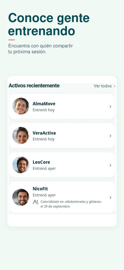 Lista de miembros activos recientemente, con su última actividad y sesiones compartidas.